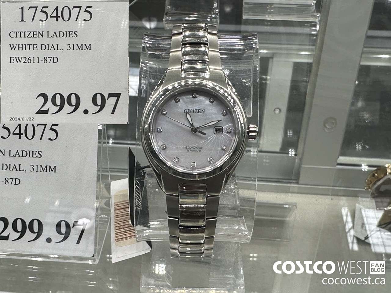 1754075 CITIZEN LADIES WHITE DIAL 31MM EW2611-87D $299.97