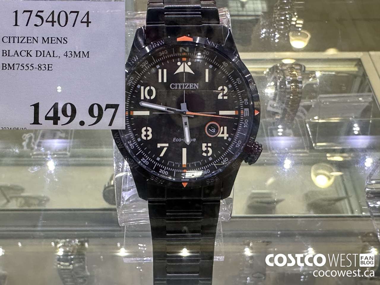 1754074 CITIZEN MENS BLACK DIAL, 43MM BM7555-83E $149.97