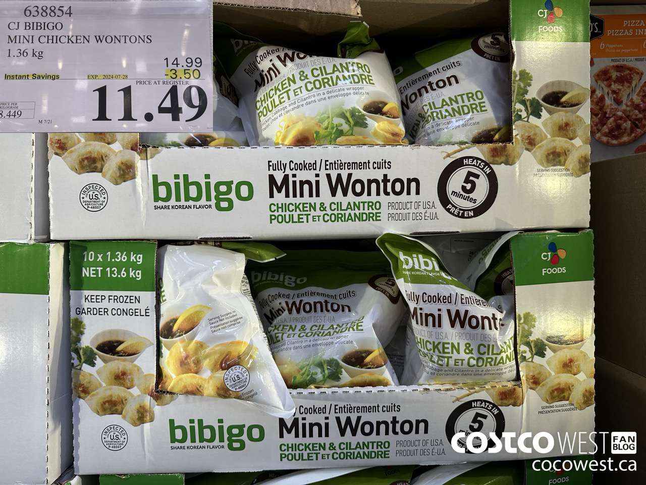 638854 CJ BIBIGO MINI CHICKEN WONTONS 1.36 KG ($3.50 INSTANT SAVINGS EXPIRES ON 2024-07-28) $11.49