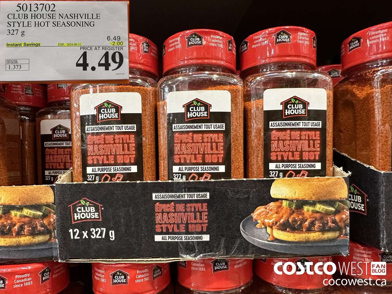 5013702 CLUB STYLE NASHVILLE STYLE HOT SEASONING 327G ($2.00 INSTANT SAVINGS EXPIRES ON 2024-08-11) $4.49