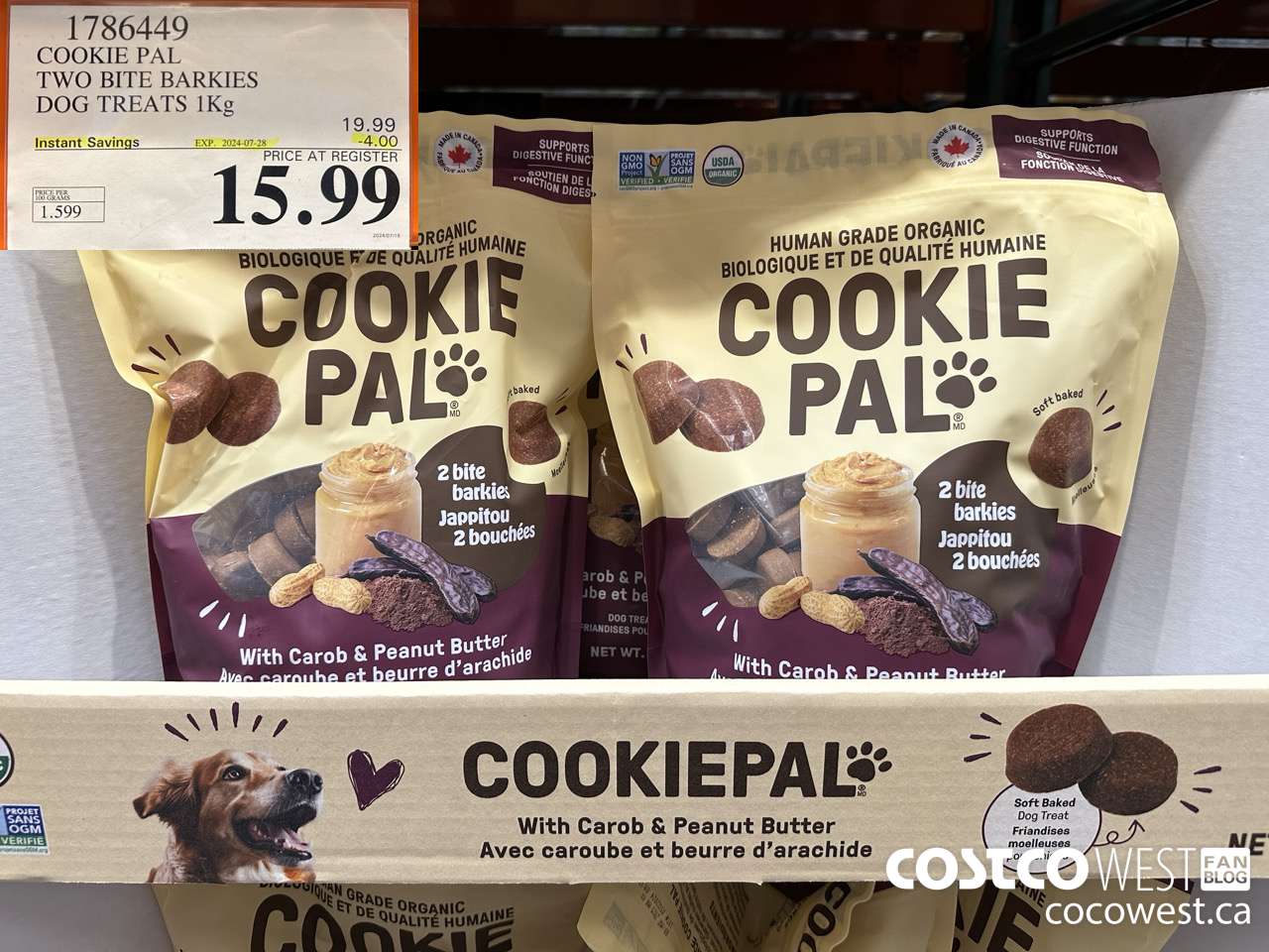 1786449 COOKIE PAL TWO BITE BARKIES DOG TREATS 1KG ($4.00 INSTANT SAVINGS EXPIRES ON 2024-07-28) $15.99
