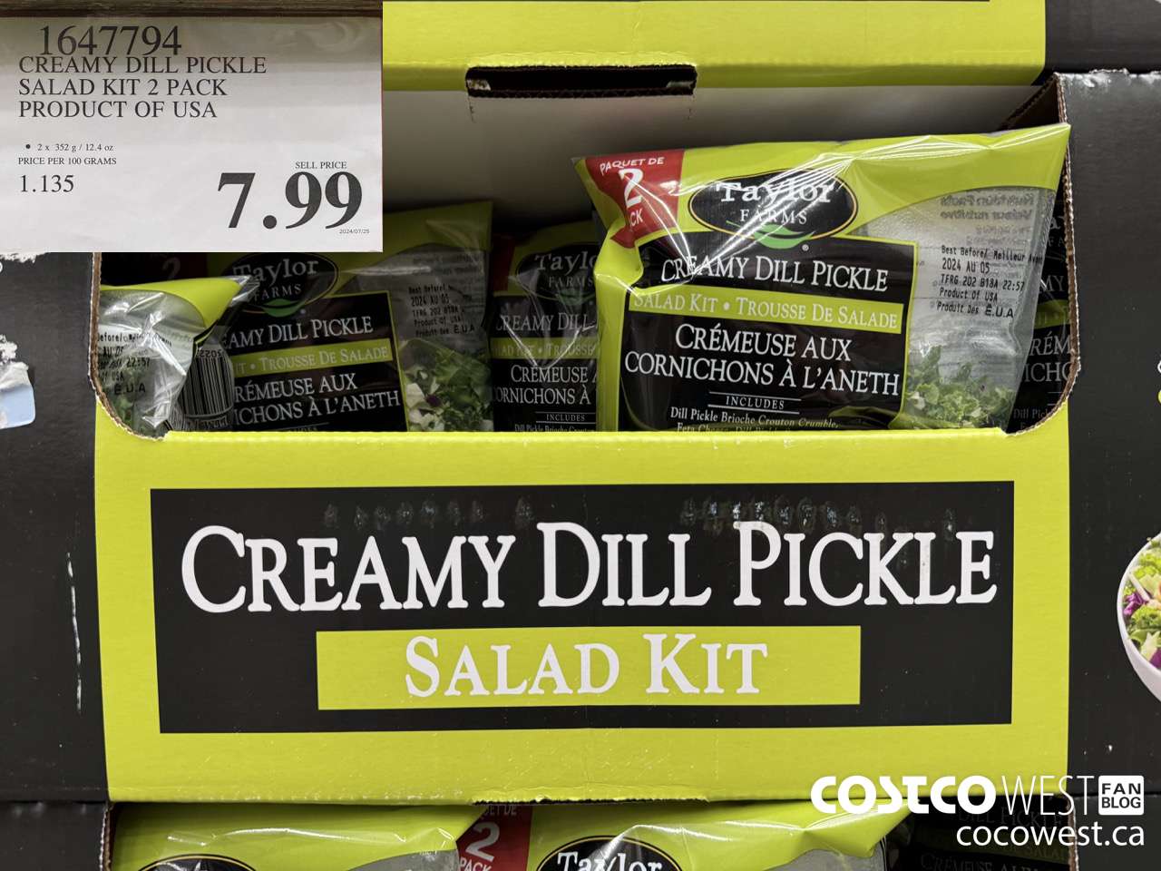 1647794 CREAMY DILL PICKLE SALAD KIT 2 PACK PRODUCT OF USA $7.99
