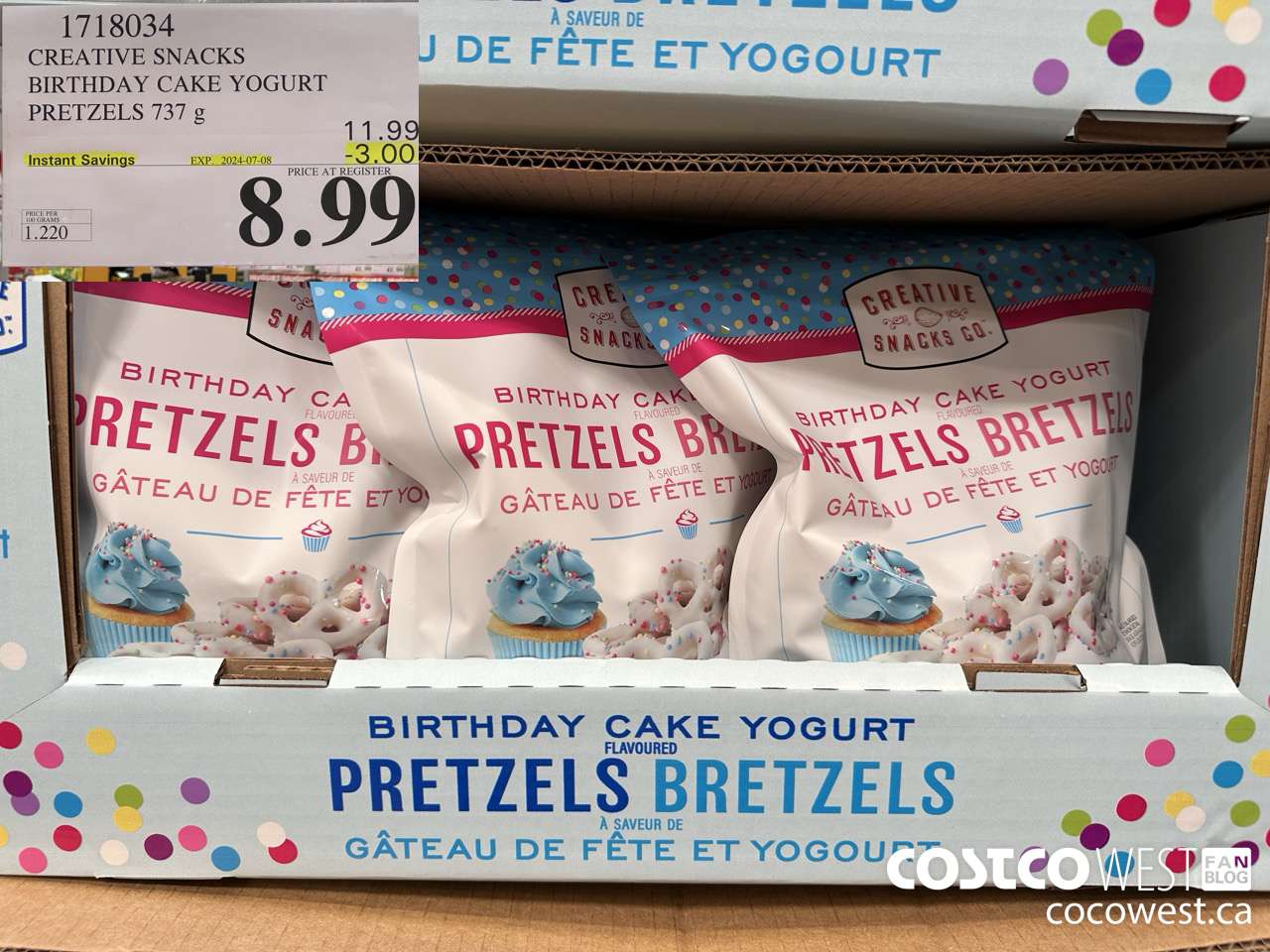 1718034 CREATIVE SNACKS BIRTHDAY CAKE YOGURT PRETZELS 737G ($3.00 INSTANT SAVINGS EXPIRES ON 2024-07-08) $8.99