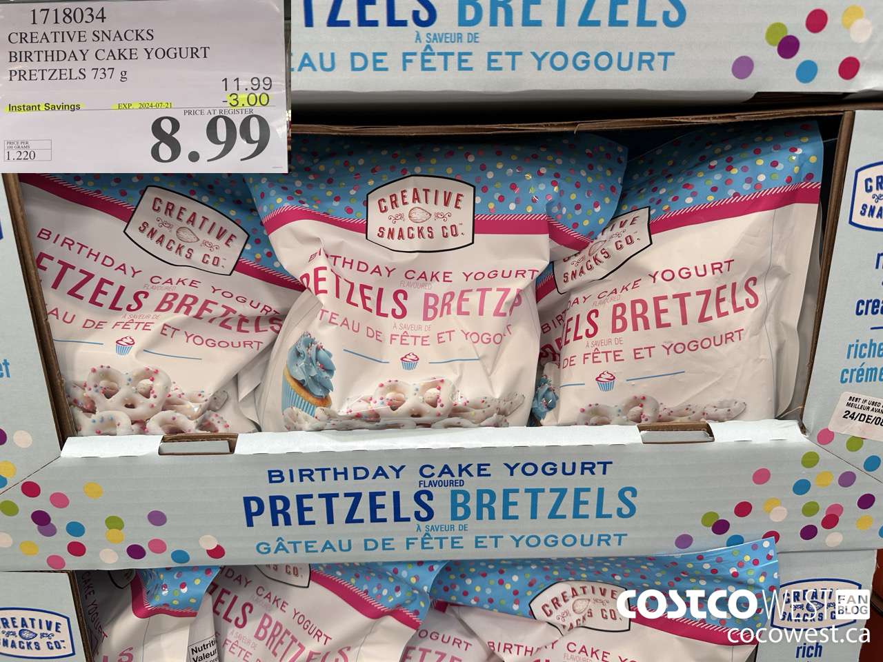 1718034 CREATIVE SNACKS BIRTHDAY CAKE YOGURT PRETZELS 737G ($3.00 INSTANT SAVINGS EXPIRES ON 2024-07-21) $8.99