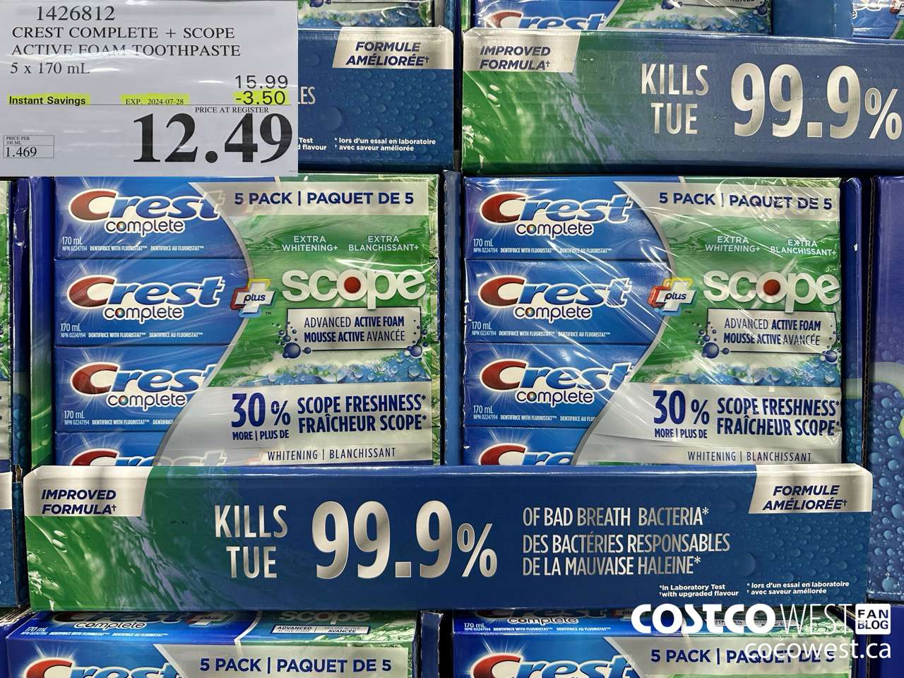 1426812 CREST COMPLETE + SCOPE ACTIVE FOAM TOOTHPASTE 5 x 170ml  ($3.50 INSTANT SAVINGS EXPIRES ON 2024-07-28) $12.49