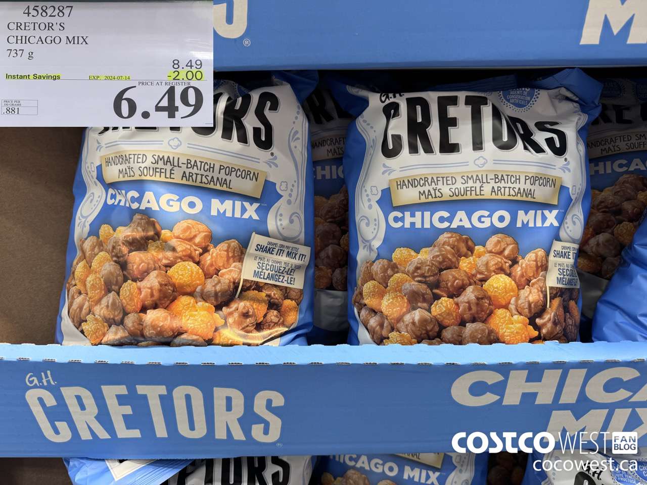 458287 CRETOR'S CHICAGO MIX 737 G ($2.00 INSTANT SAVINGS EXPIRES ON 2024-07-14) $6.49