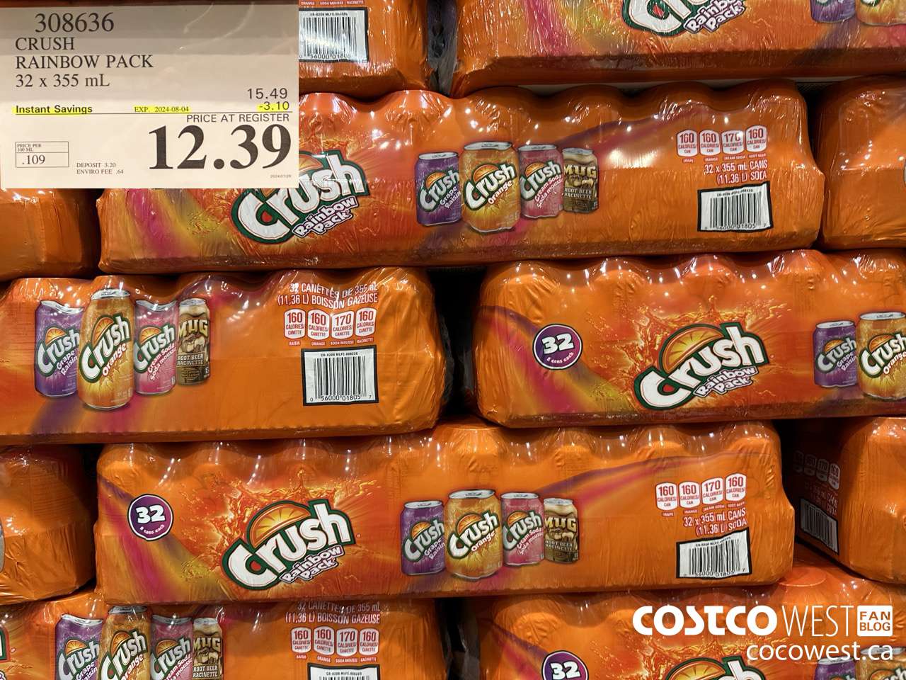 308636 CRUSH RAINBOW PACK 32 X 355 ML ($3.10 INSTANT SAVINGS EXPIRES ON 2024-08-04) $12.39