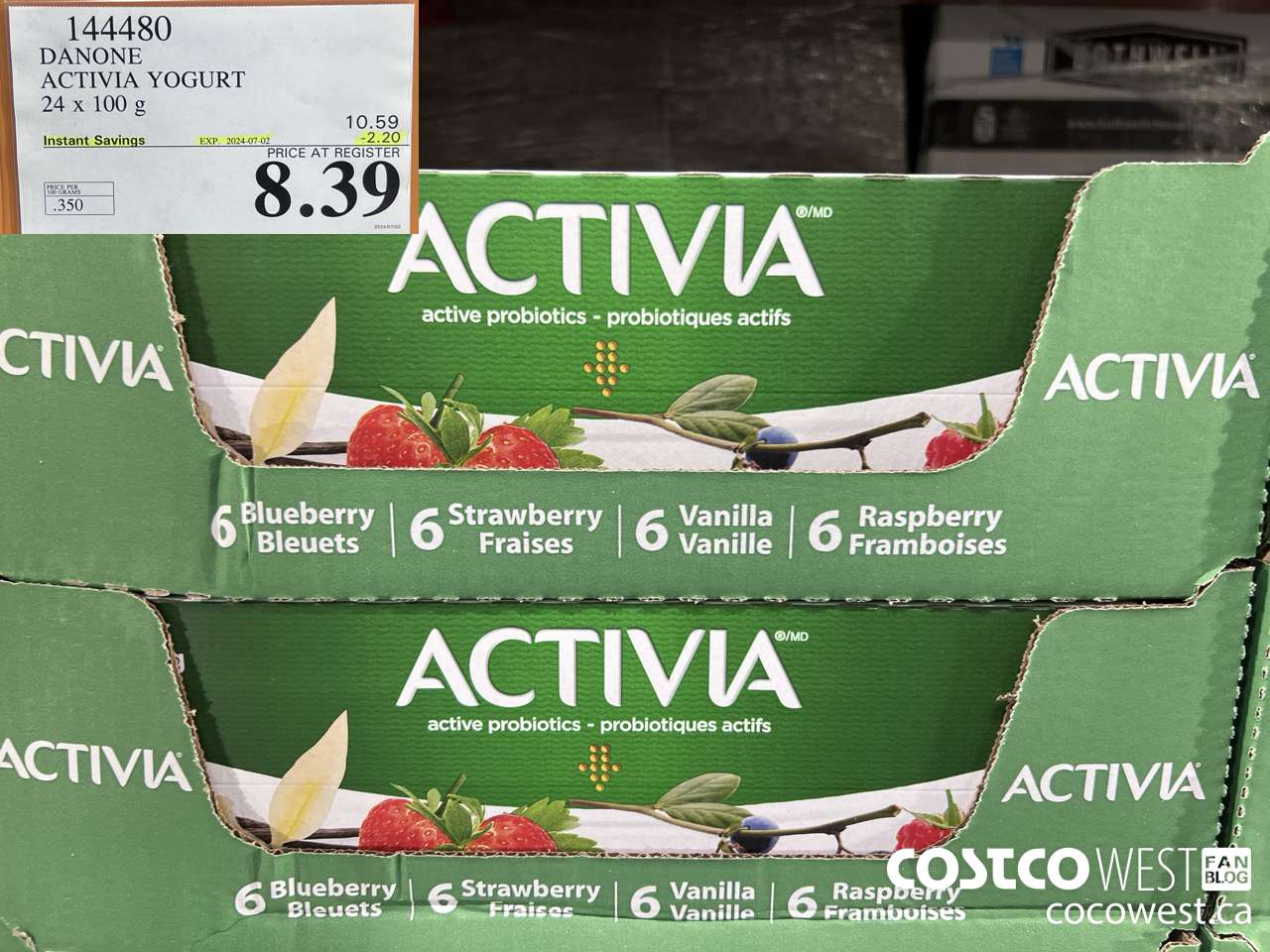144480 DANONE ACTIVIA YOGURT 24 x 100 g ($2.20 INSTANT SAVINGS EXPIRES ON 2024-07-02) $8.39