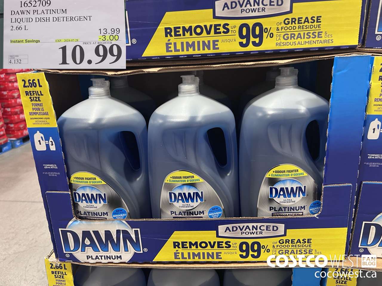 1652709 DAWN PLATINUM LIQUID DISH DETERGENT 2.66L ($3.00 INSTANT SAVINGS EXPIRES ON 2024-07-28) $10.99