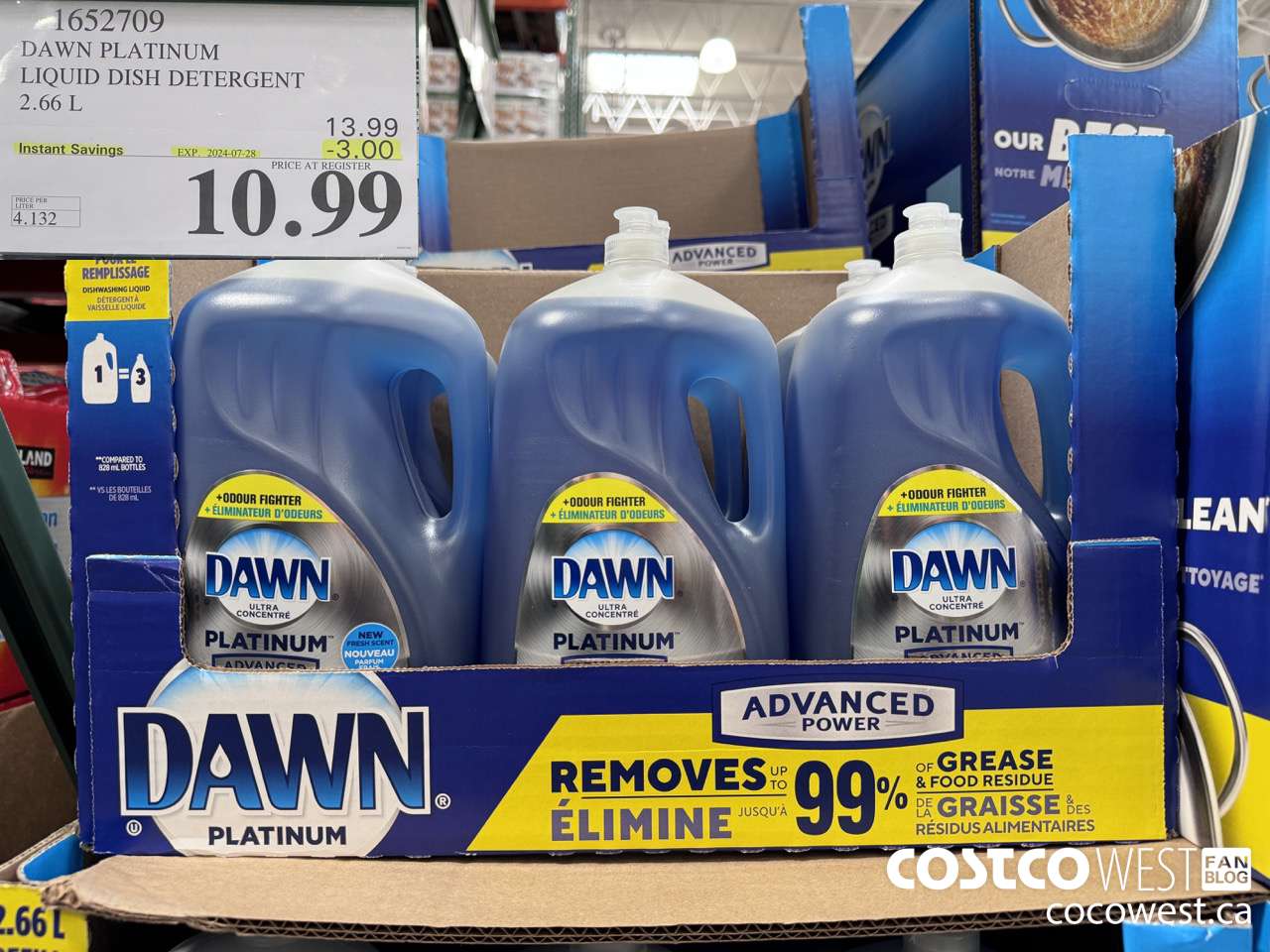 1652709 DAWN PLATINUM LIQUID DISH DETERGENT 2.66L ($3.00 INSTANT SAVINGS EXPIRES ON 2024-07-28) $10.99