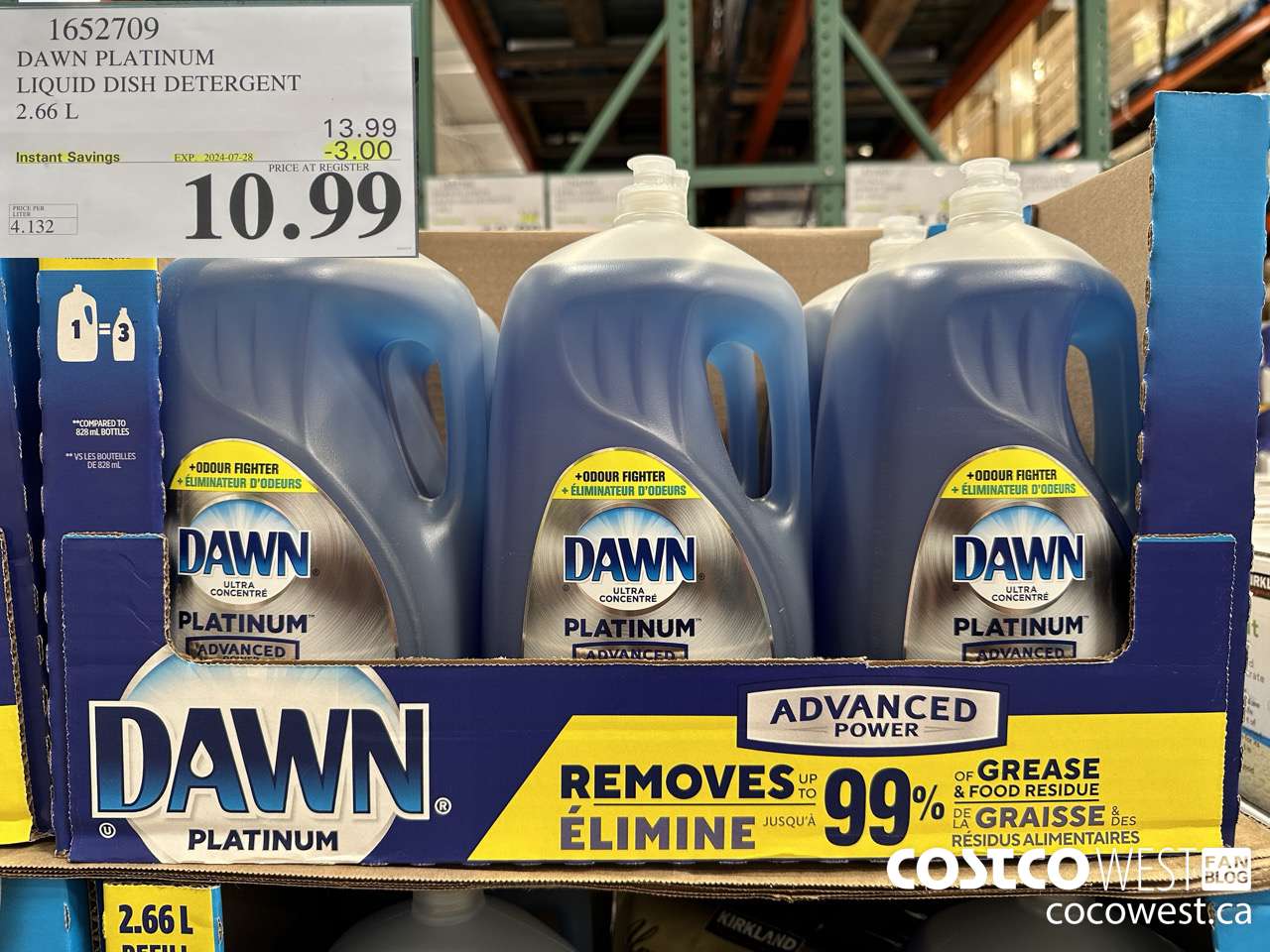 1652709 DAWN PLATINUM LIQUID DISH DETERGENT 2.66L ($3.00 INSTANT SAVINGS EXPIRES ON 2024-07-28) $10.99