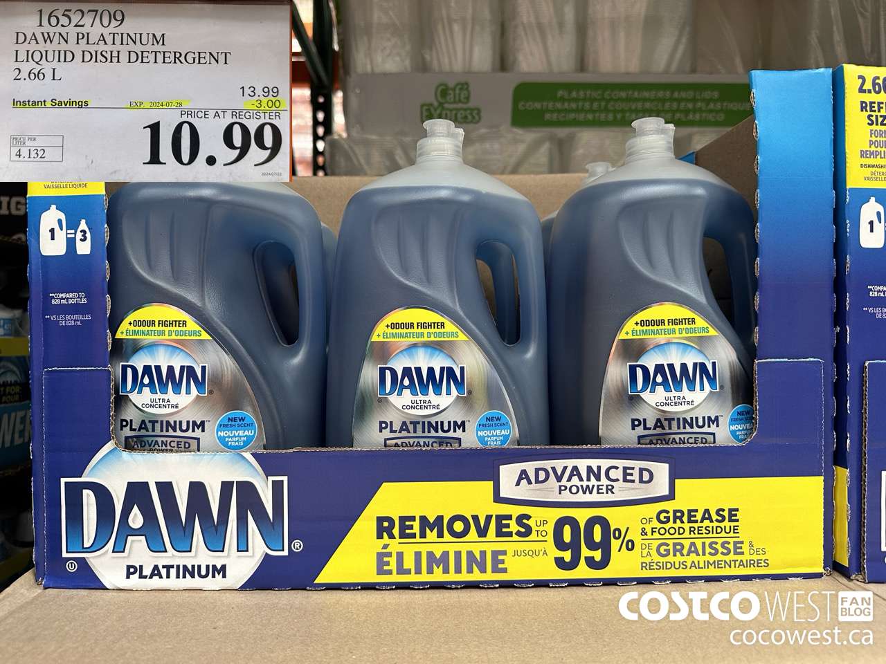 1652709 DAWN PLATINUM LIQUID DISH DETERGENT 2.66L ($3.00 INSTANT SAVINGS EXPIRES ON 2024-07-28) $10.99