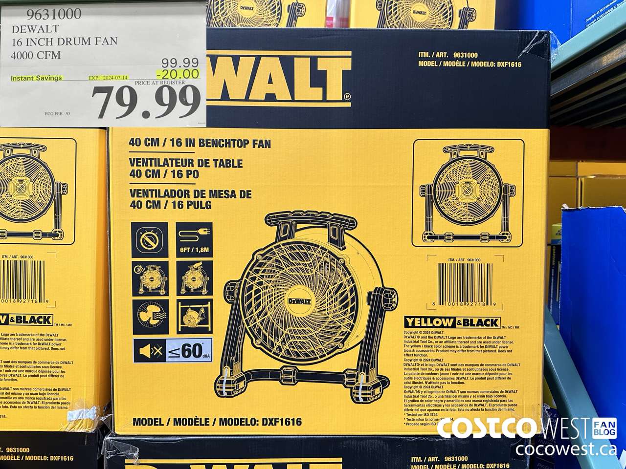 9631000 DEWALT 16 INCH DRUM FAN 4000 CFM ($20.00 INSTANT SAVINGS EXPIRES ON 2024-07-14) $79.99