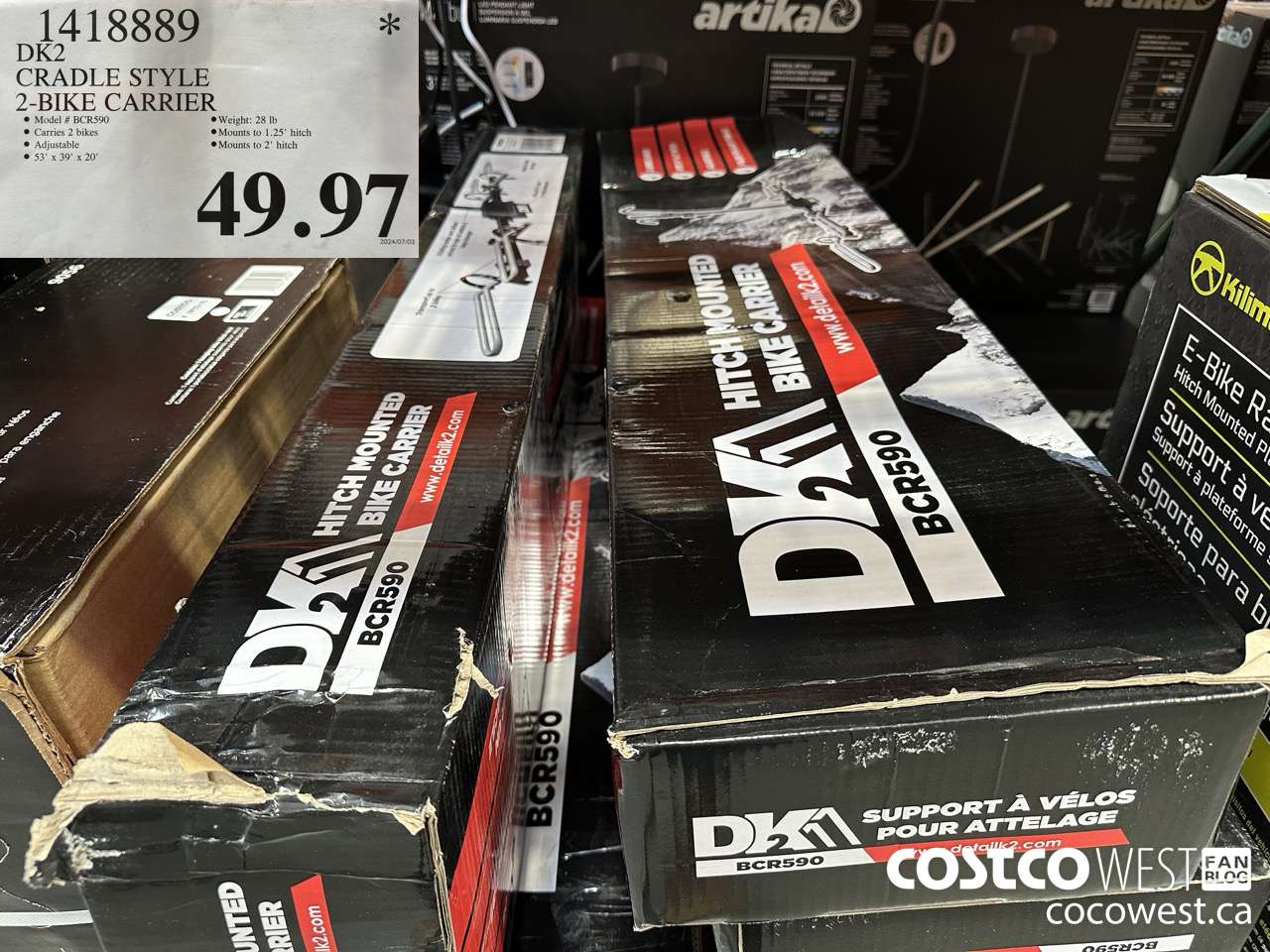1418889 DK2 CRADLE STYLE 2-BIKE CARRIER $49.97