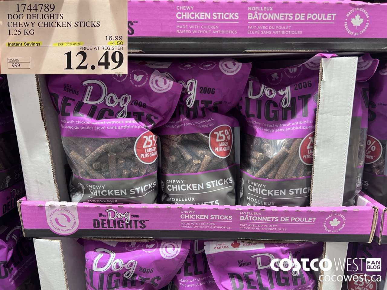 1744789 DOG DELIGHTS CHEWY CHICKEN STICKS 1.25 KG ($4.50 INSTANT SAVINGS EXPIRES ON 2024-07-28) $12.49