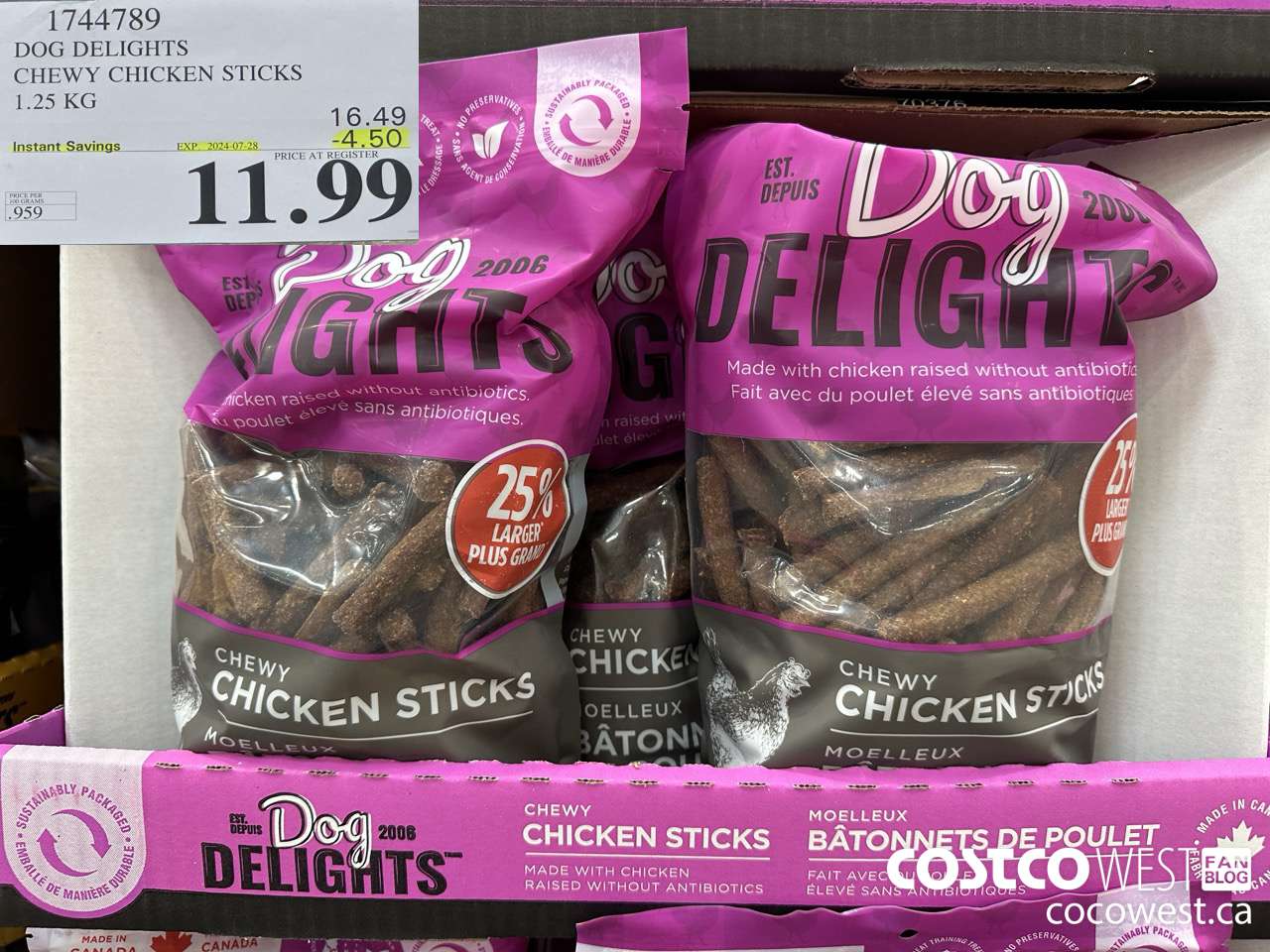 1744789 DOG DELIGHTS CHEWY CHICKEN STICKS 1.25 KG ($4.50 INSTANT SAVINGS EXPIRES ON 2024-07-28) $11.99
