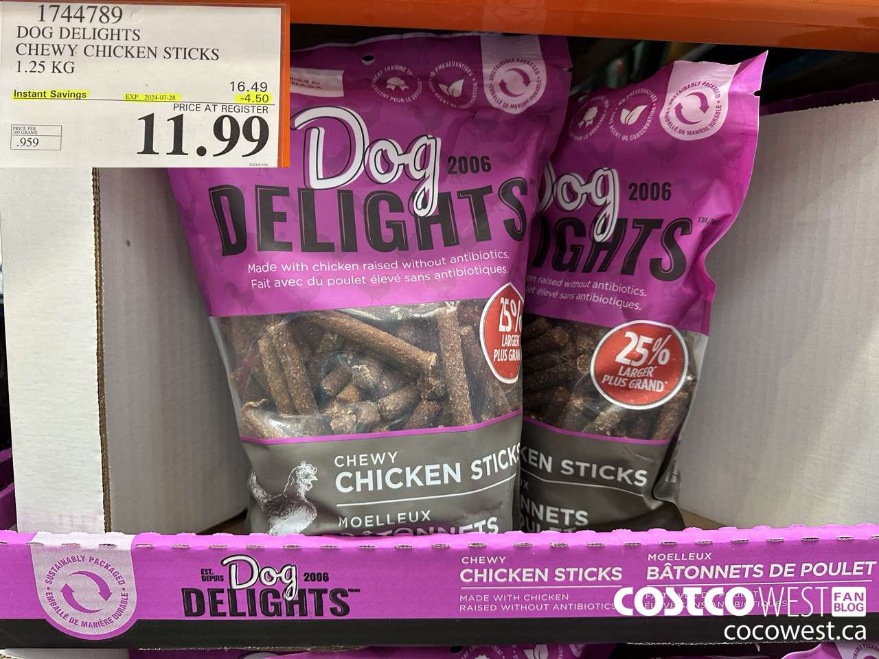 1744789 DOG DELIGHTS CHEWY CHICKEN STICKS 1.25 KG ($4.50 INSTANT SAVINGS EXPIRES ON 2024-07-28) $11.99