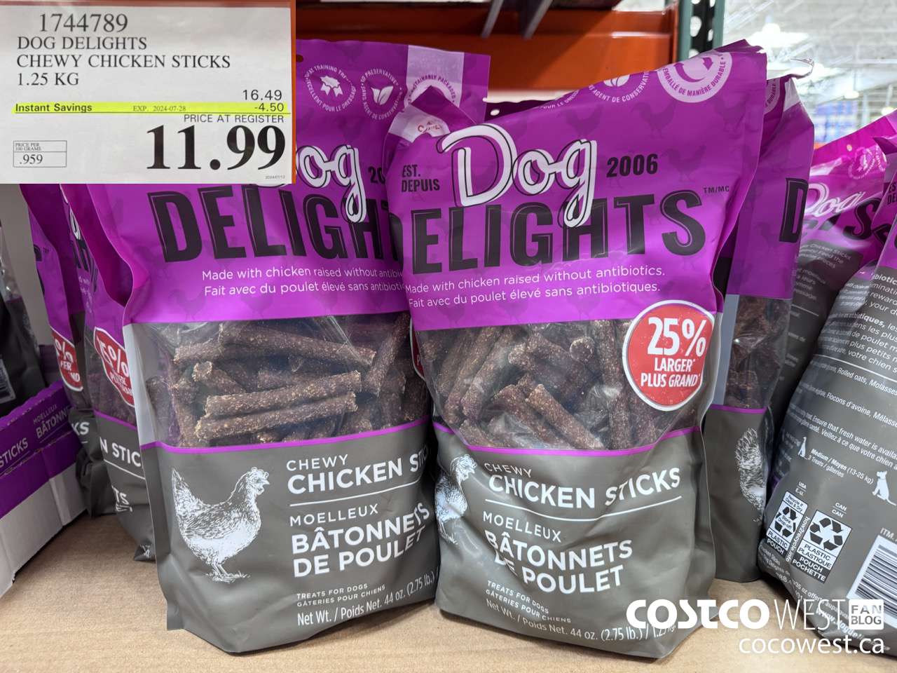 1744789 DOG DELIGHTS CHEWY CHICKEN STICKS 1.25 KG ($4.50 INSTANT SAVINGS EXPIRES ON 2024-07-28) $11.99