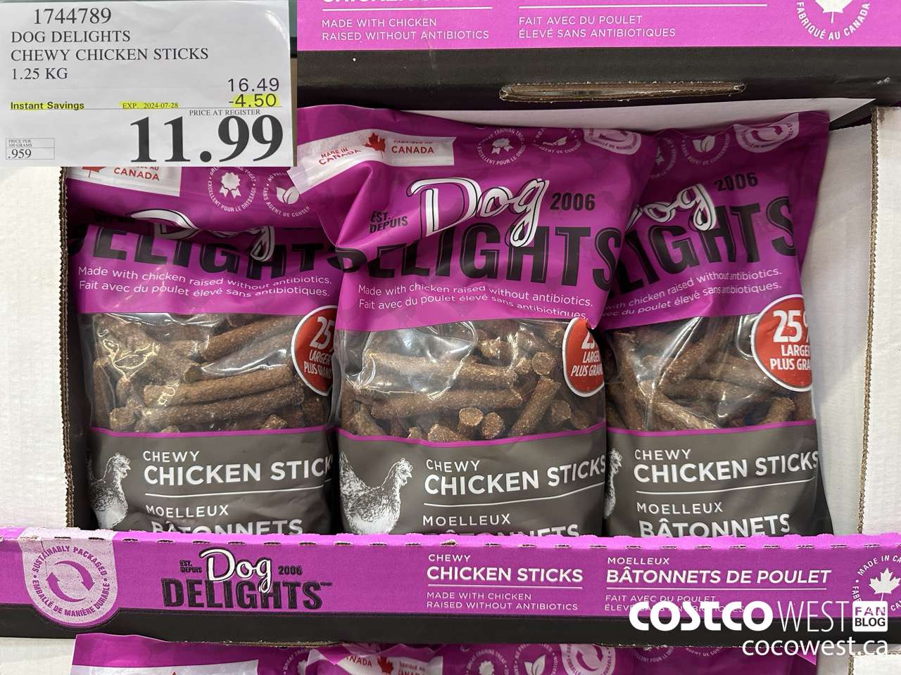 1744789 DOG DELIGHTS CHEWY CHICKEN STICKS 1.25 KG ($4.50 INSTANT SAVINGS EXPIRES ON 2024-07-28) $11.99