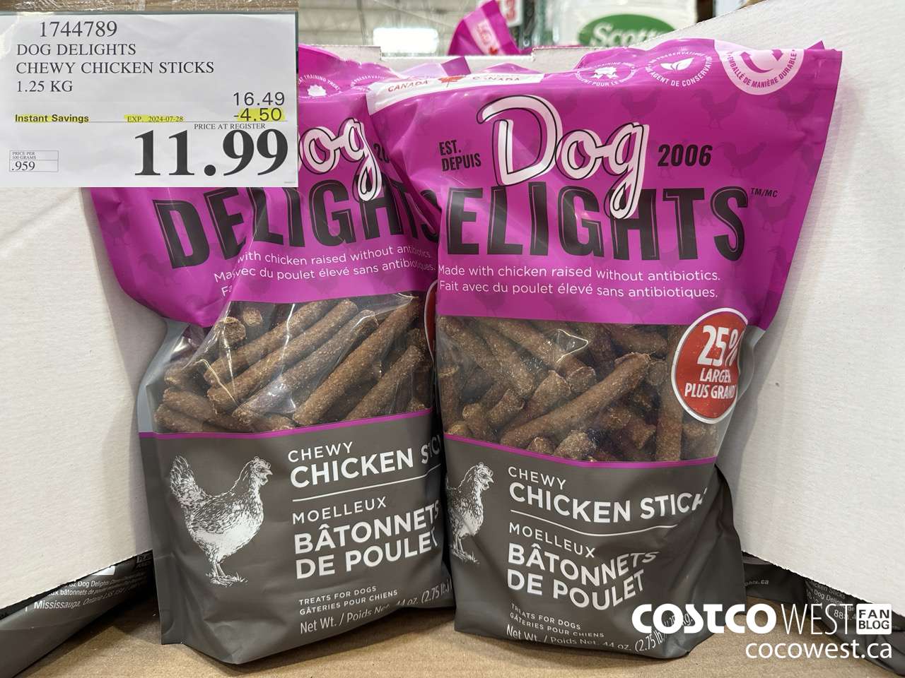 1744789 DOG DELIGHTS CHEWY CHICKEN STICKS 1.25 KG ($4.50 INSTANT SAVINGS EXPIRES ON 2024-07-28) $11.99