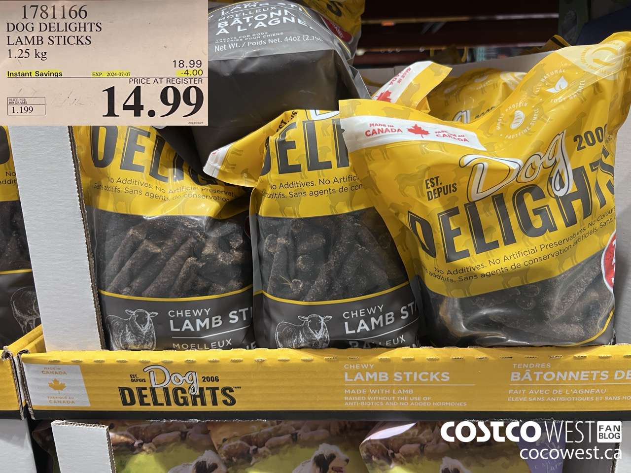 1781166 DOG DELIGHTS LAMB STICKS 1.25KG ($4.00 INSTANT SAVINGS EXPIRES ON 2024-07-07) $14.99