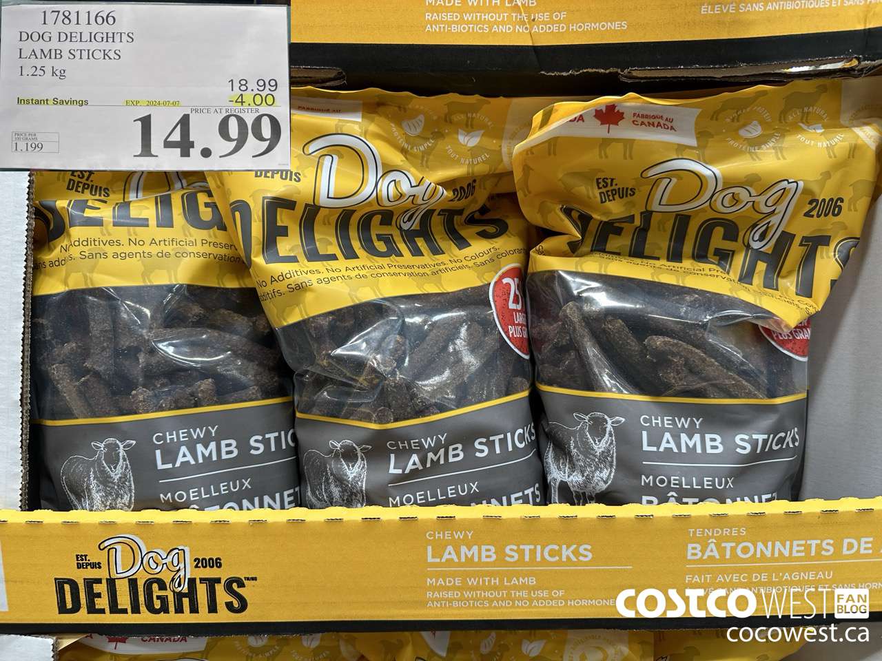 1781166 DOG DELIGHTS LAMB STICKS 1.25KG ($4.00 INSTANT SAVINGS EXPIRES ON 2024-07-07) $14.99