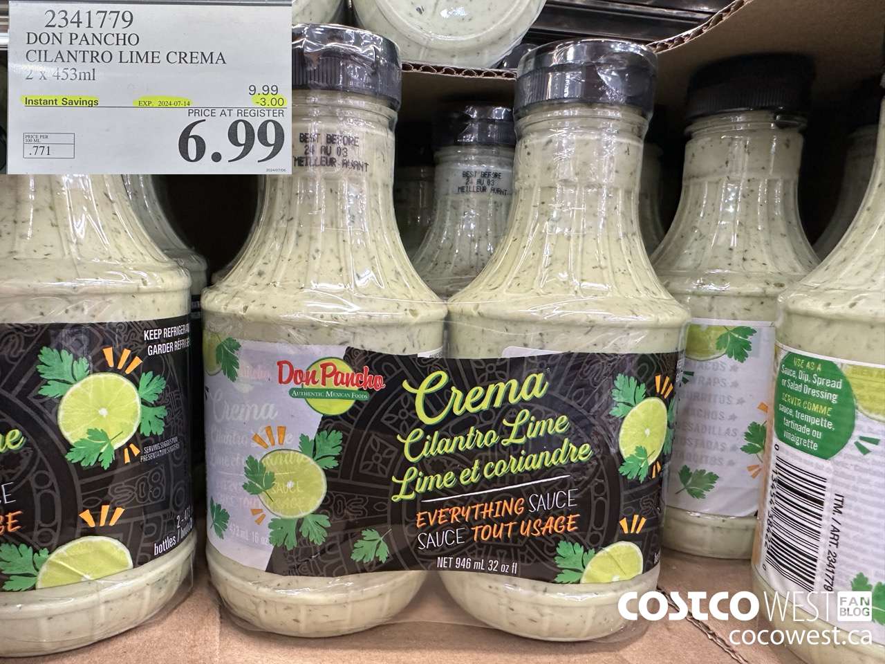 2341779 DON PANCHO CILANTRO LIME CREMA 2 X 453 ML ($3.00 INSTANT SAVINGS EXPIRES ON 2024-07-14) $6.99