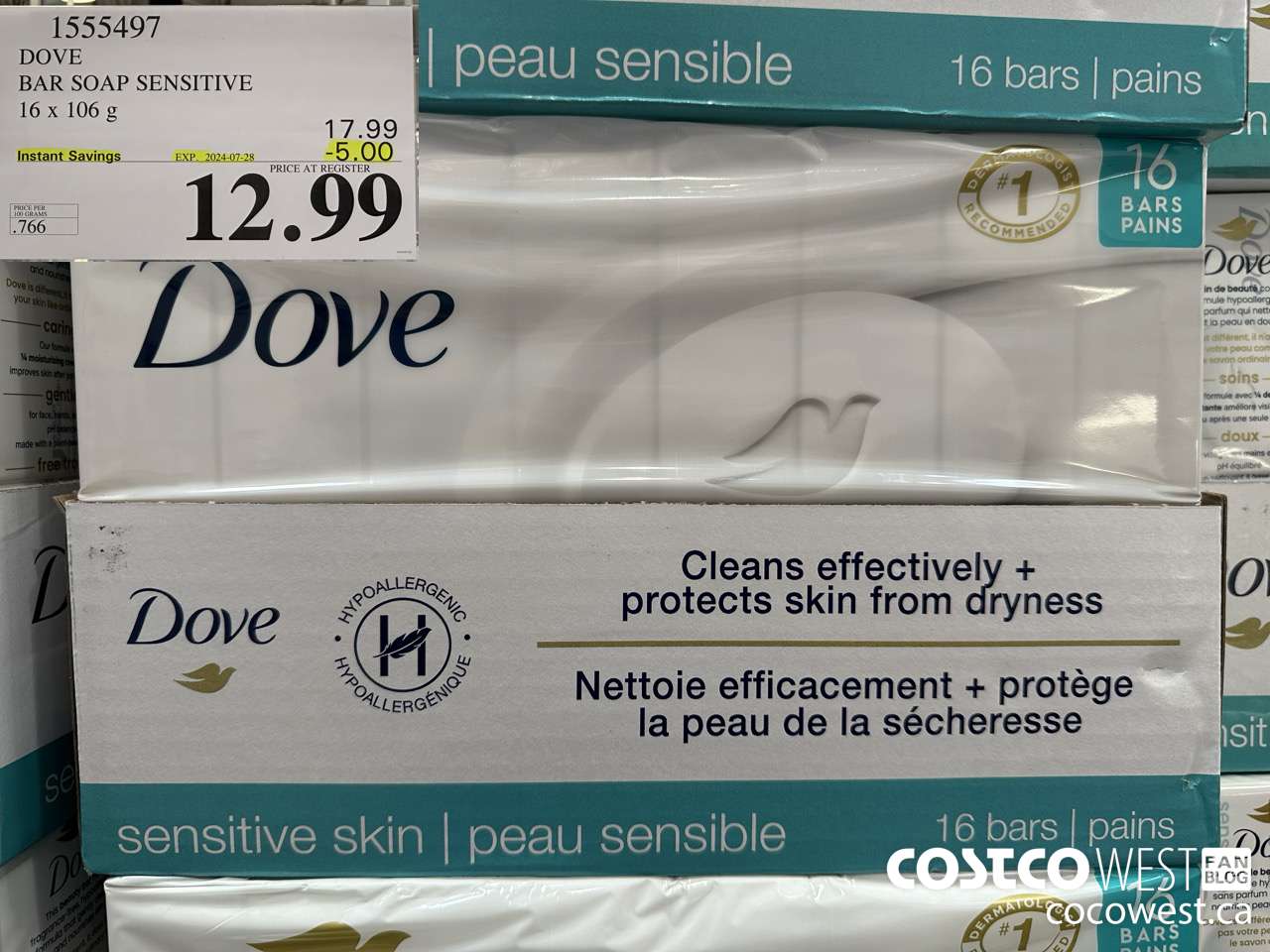 1555497 DOVE BAR SOAP SENSITIVE SKIN 16 x 106 g ($5.00 INSTANT SAVINGS EXPIRES ON 2024-07-28) $12.99