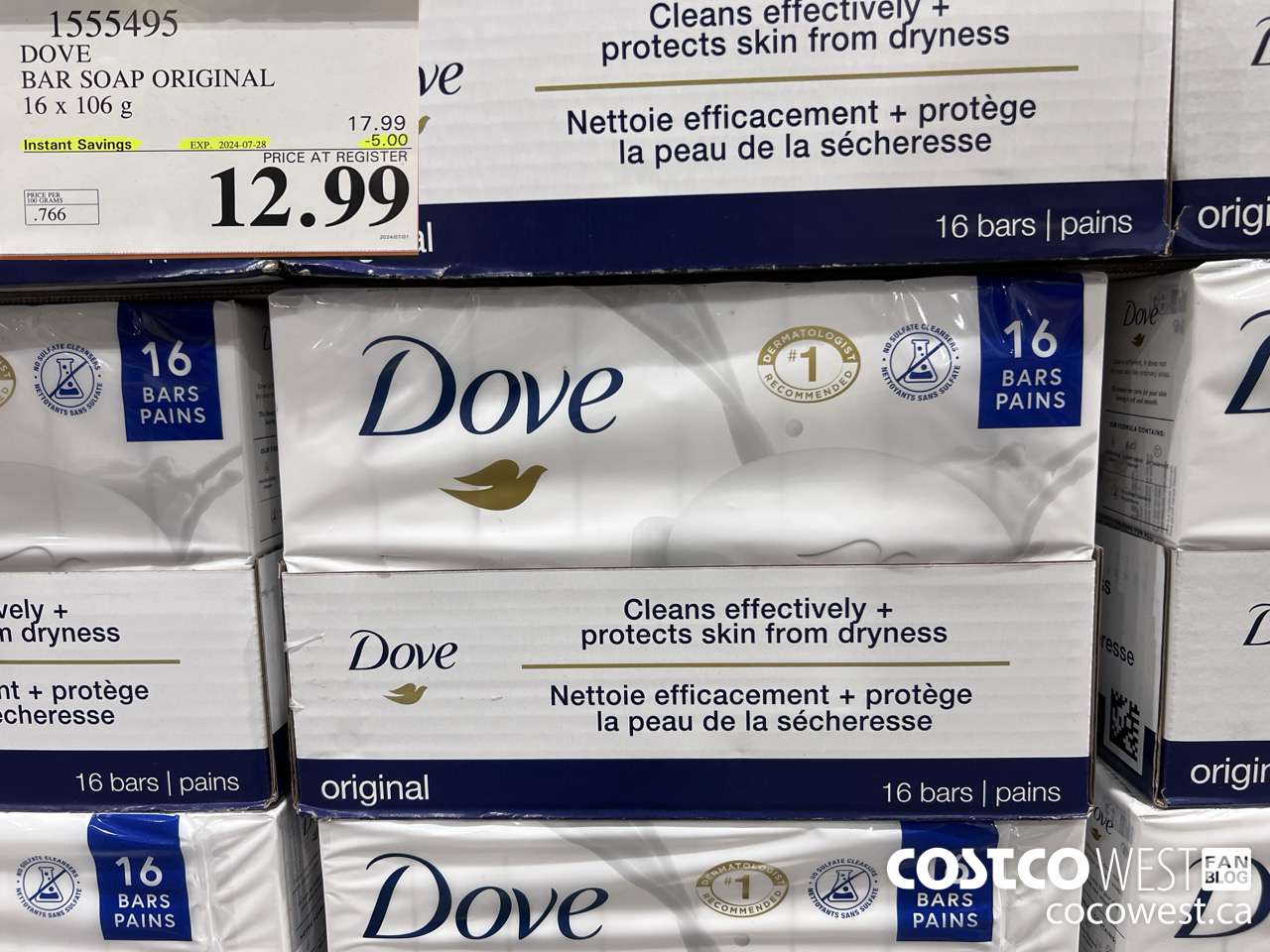 1555495 DOVE BAR SOAP WHITE 16 x 106 g ($5.00 INSTANT SAVINGS EXPIRES ON 2024-07-28) $12.99