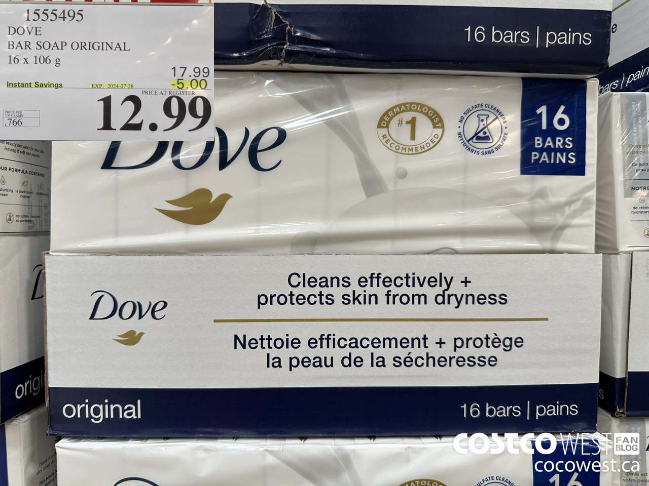 1555495 DOVE BAR SOAP WHITE 16 x 106 g ($5.00 INSTANT SAVINGS EXPIRES ON 2024-07-28) $12.99