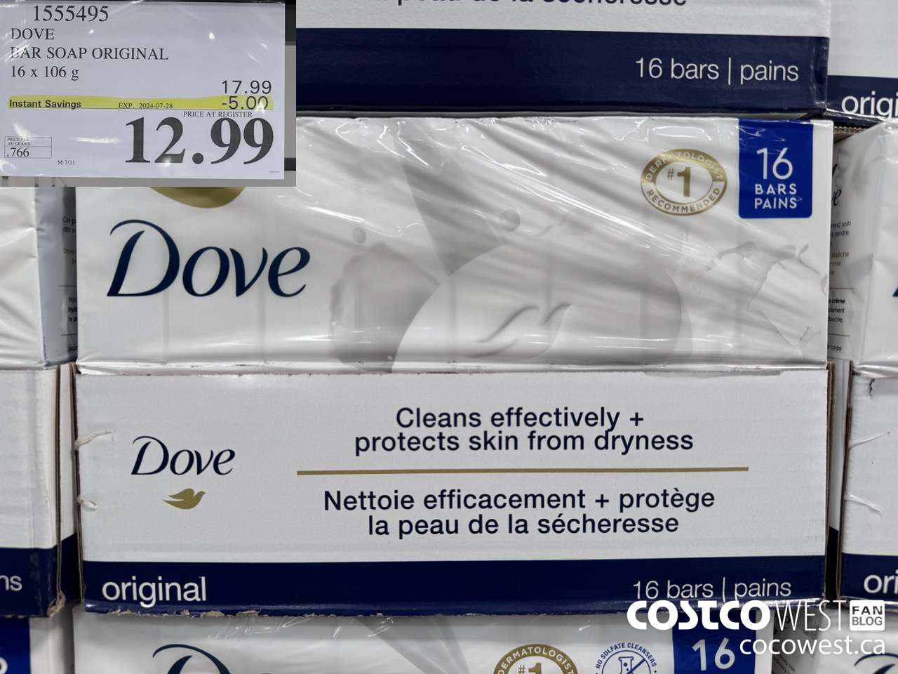 1555495 DOVE BAR SOAP WHITE 16 x 106 g ($5.00 INSTANT SAVINGS EXPIRES ON 2024-07-28) $12.99