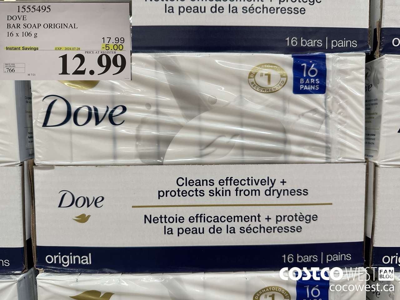 1555495 DOVE BAR SOAP WHITE 16 x 106 g ($5.00 INSTANT SAVINGS EXPIRES ON 2024-07-28) $12.99