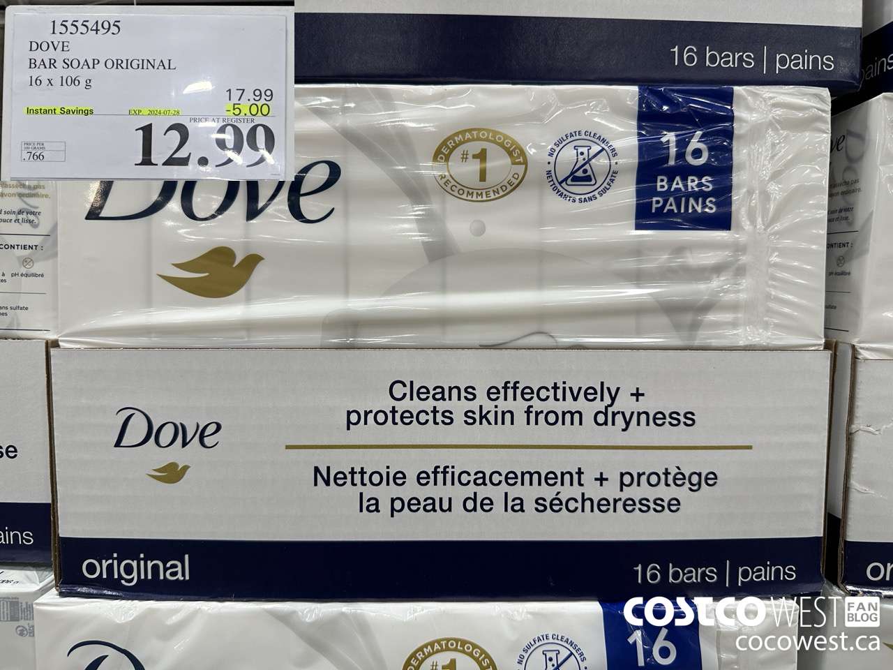 1555495 DOVE BAR SOAP WHITE 16 x 106 g ($5.00 INSTANT SAVINGS EXPIRES ON 2024-07-28) $12.99