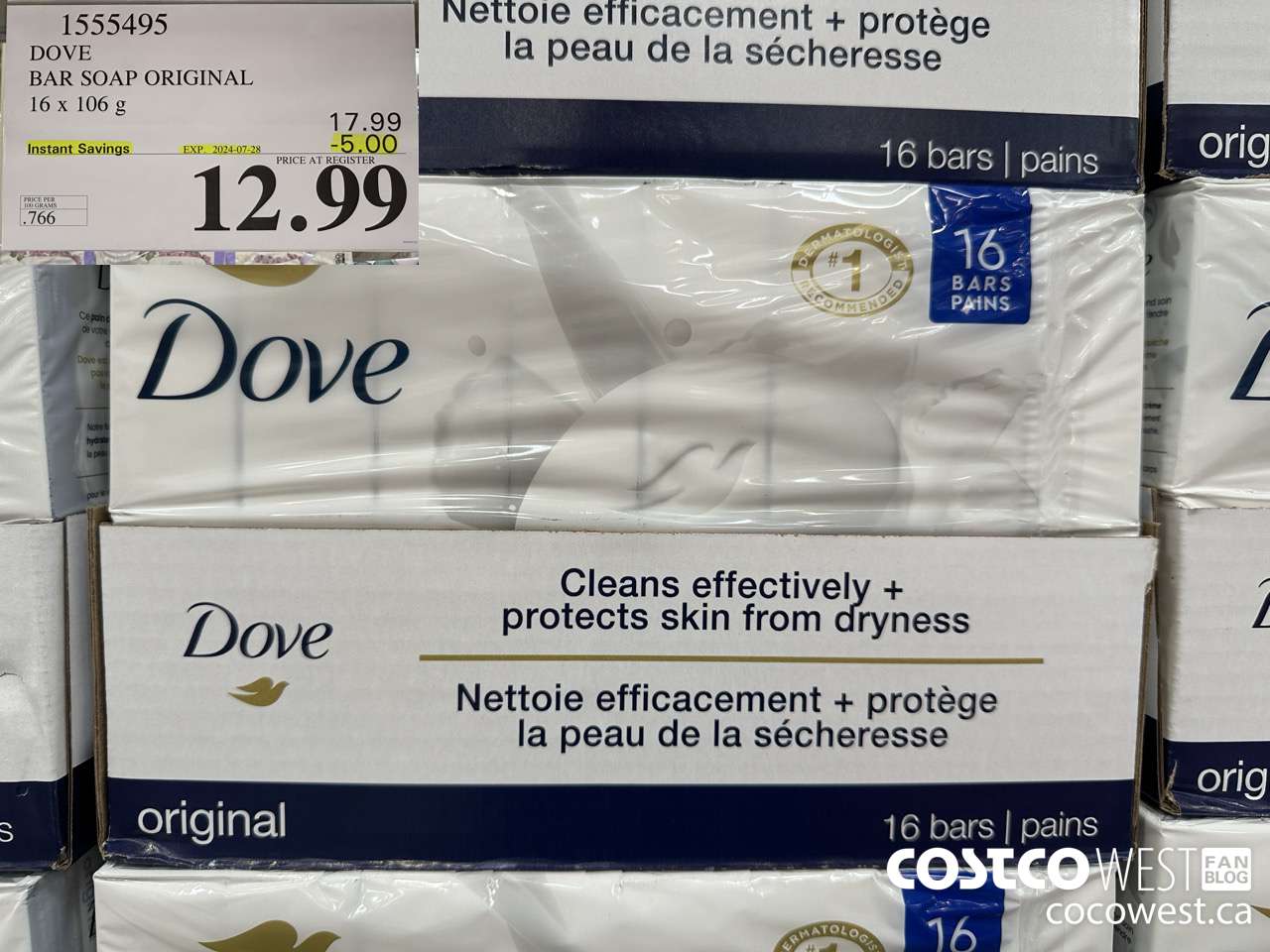 1555495 DOVE BAR SOAP WHITE 16 x 106 g ($5.00 INSTANT SAVINGS EXPIRES ON 2024-07-28) $12.99