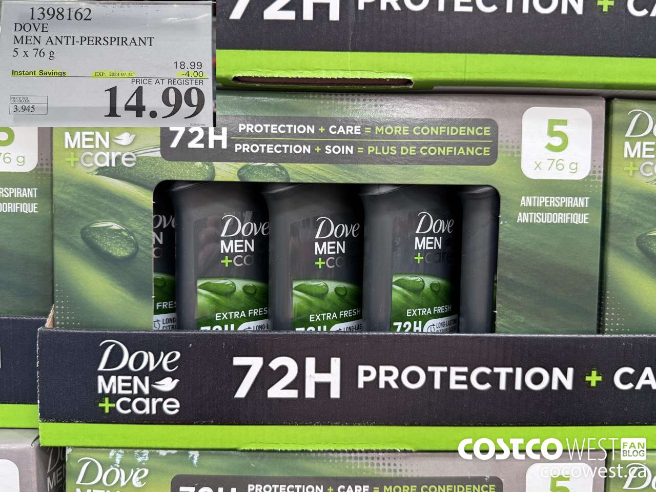 1398162 DOVE MEN ANTI-PERSPIRANT 5 X 76G ($4.00 INSTANT SAVINGS EXPIRES ON 2024-07-14) $14.99
