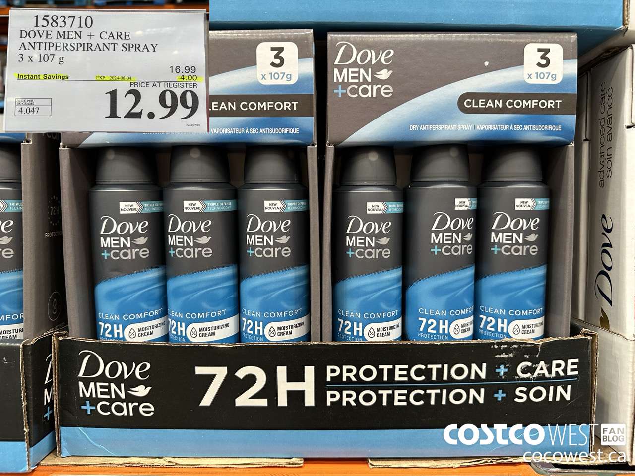 1583710 DOVE MEN + CARE ANTIPERSPIRANT SPRAY 3 x 107 g ($4.00 INSTANT SAVINGS EXPIRES ON 2024-08-04) $12.99