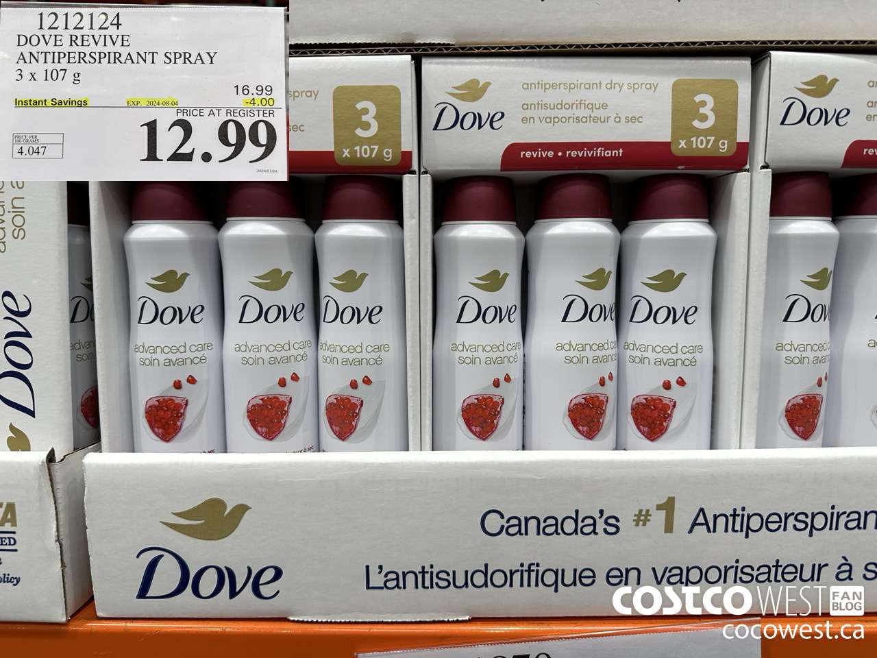 1212124 DOVE REVIVE ANTIPERSPIRANT SPRAY 3 X 107 G ($4.00 INSTANT SAVINGS EXPIRES ON 2024-08-04) $12.99