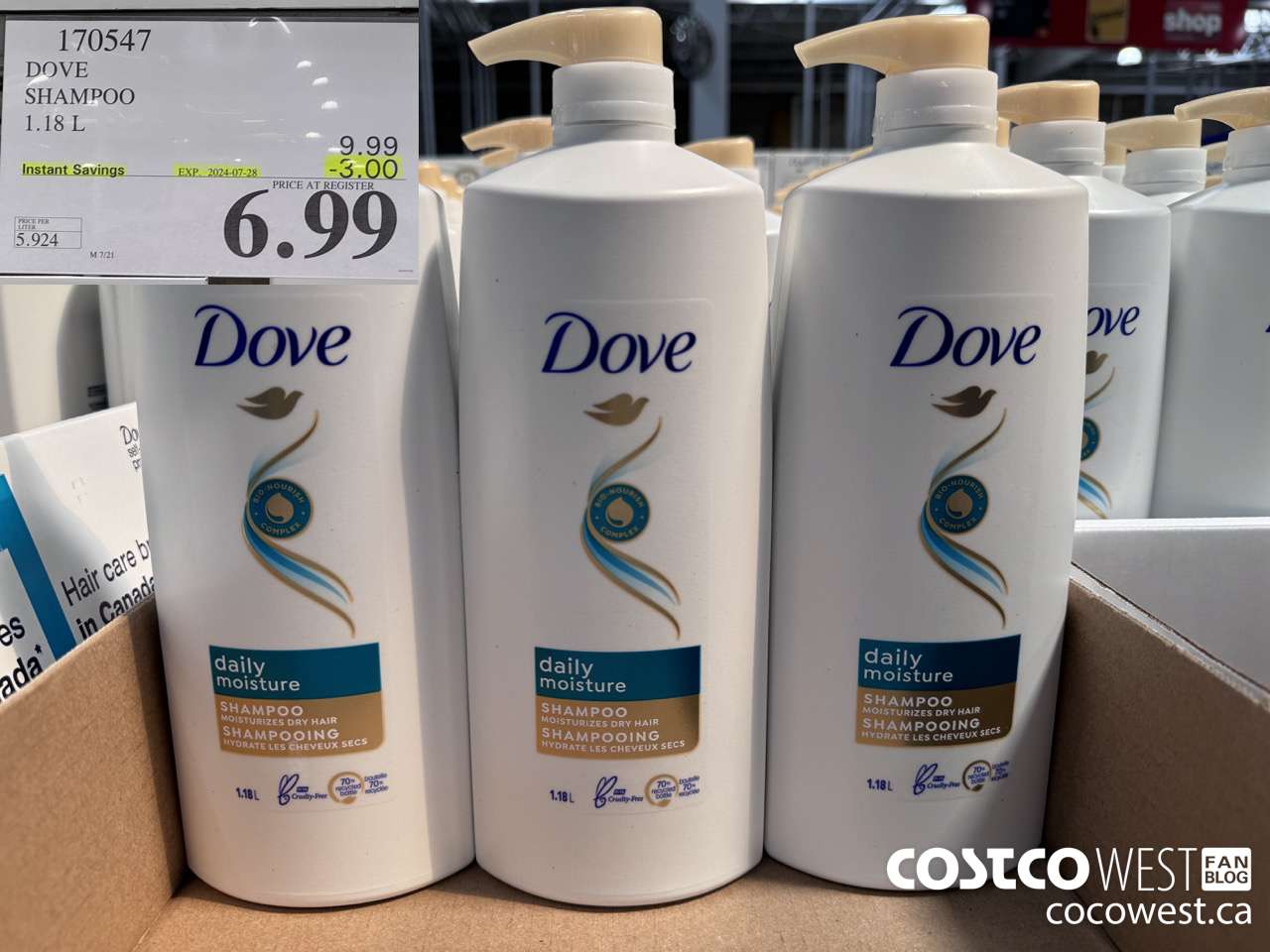 170547 DOVE SHAMPOO 1.18 L  ($3.00 INSTANT SAVINGS EXPIRES ON 2024-07-28) $6.99