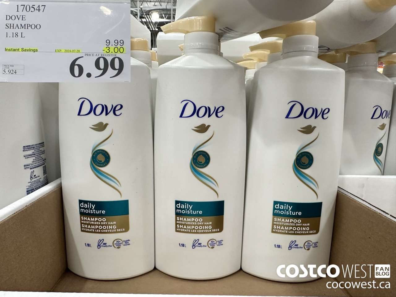 170547 DOVE SHAMPOO 1.18 L  ($3.00 INSTANT SAVINGS EXPIRES ON 2024-07-28) $6.99