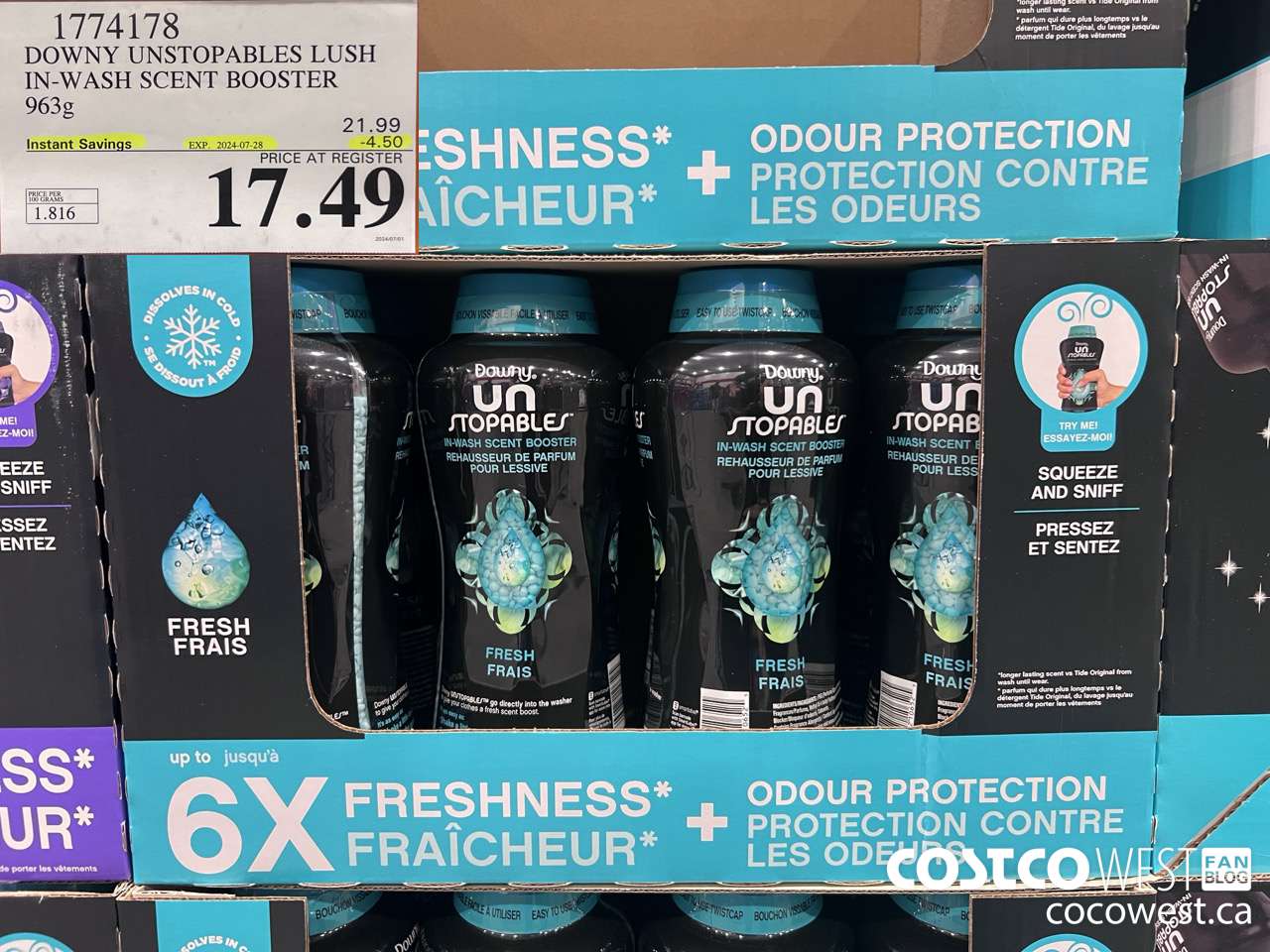 1774178 DOWNY UNSTOPABLES LUSH IN-WASH SCENT BOOSTER 963G ($4.50 INSTANT SAVINGS EXPIRES ON 2024-07-28) $17.49