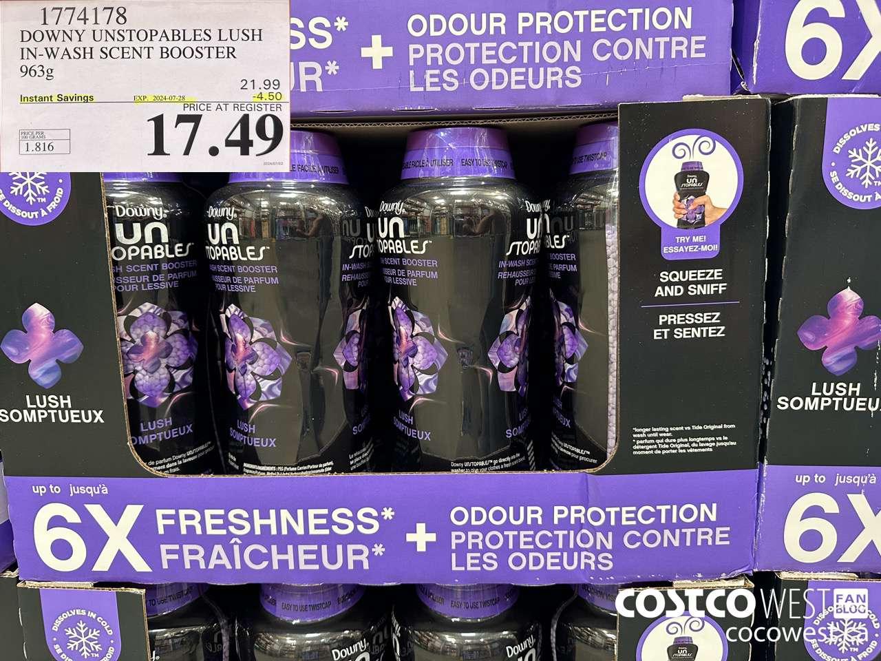 1774178 DOWNY UNSTOPABLES LUSH IN-WASH SCENT BOOSTER 963G ($4.50 INSTANT SAVINGS EXPIRES ON 2024-07-28) $17.49