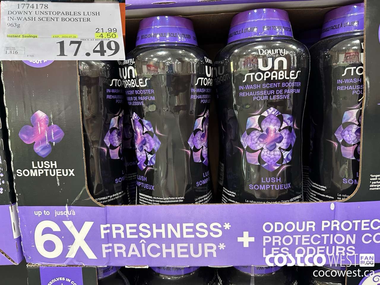 1774178 DOWNY UNSTOPABLES LUSH IN-WASH SCENT BOOSTER 963G ($4.50 INSTANT SAVINGS EXPIRES ON 2024-07-28) $17.49