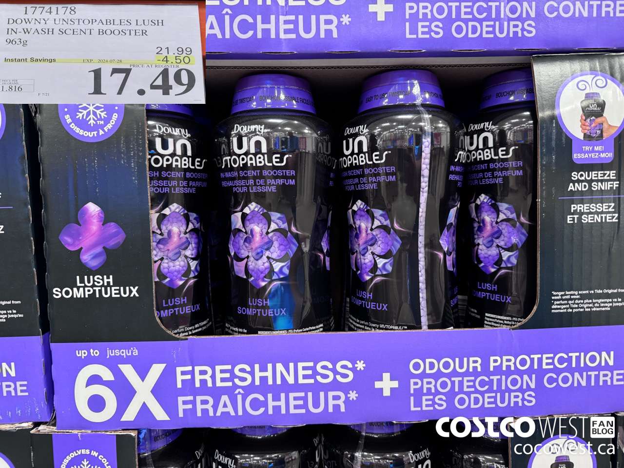 1774178 DOWNY UNSTOPABLES LUSH IN-WASH SCENT BOOSTER 963G ($4.50 INSTANT SAVINGS EXPIRES ON 2024-07-28) $17.49