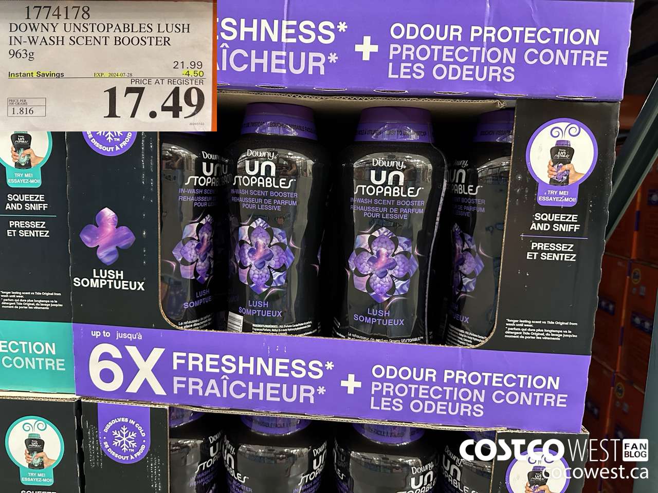 1774178 DOWNY UNSTOPABLES LUSH IN-WASH SCENT BOOSTER 963G ($4.50 INSTANT SAVINGS EXPIRES ON 2024-07-28) $17.49