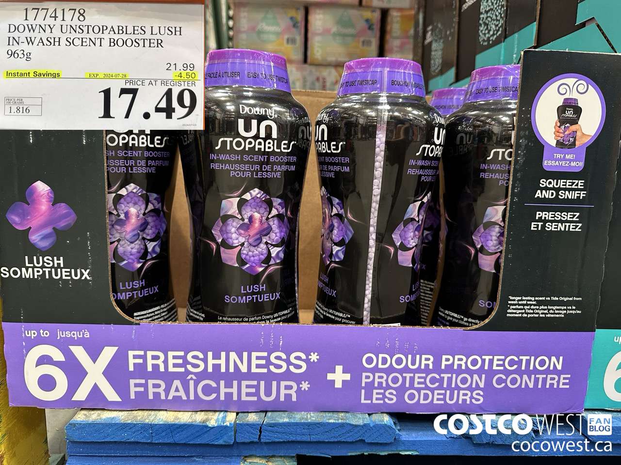 1774178 DOWNY UNSTOPABLES LUSH IN-WASH SCENT BOOSTER 963G ($4.50 INSTANT SAVINGS EXPIRES ON 2024-07-28) $17.49