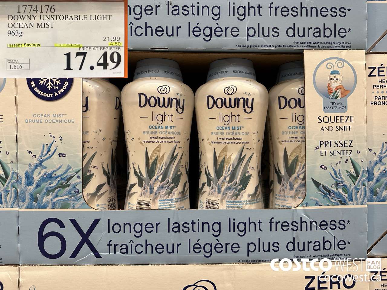 1774176 DOWNY UNSTOPABLE LIGHT OCEAN MIST 963G ($4.50 INSTANT SAVINGS EXPIRES ON 2024-07-28) $17.49