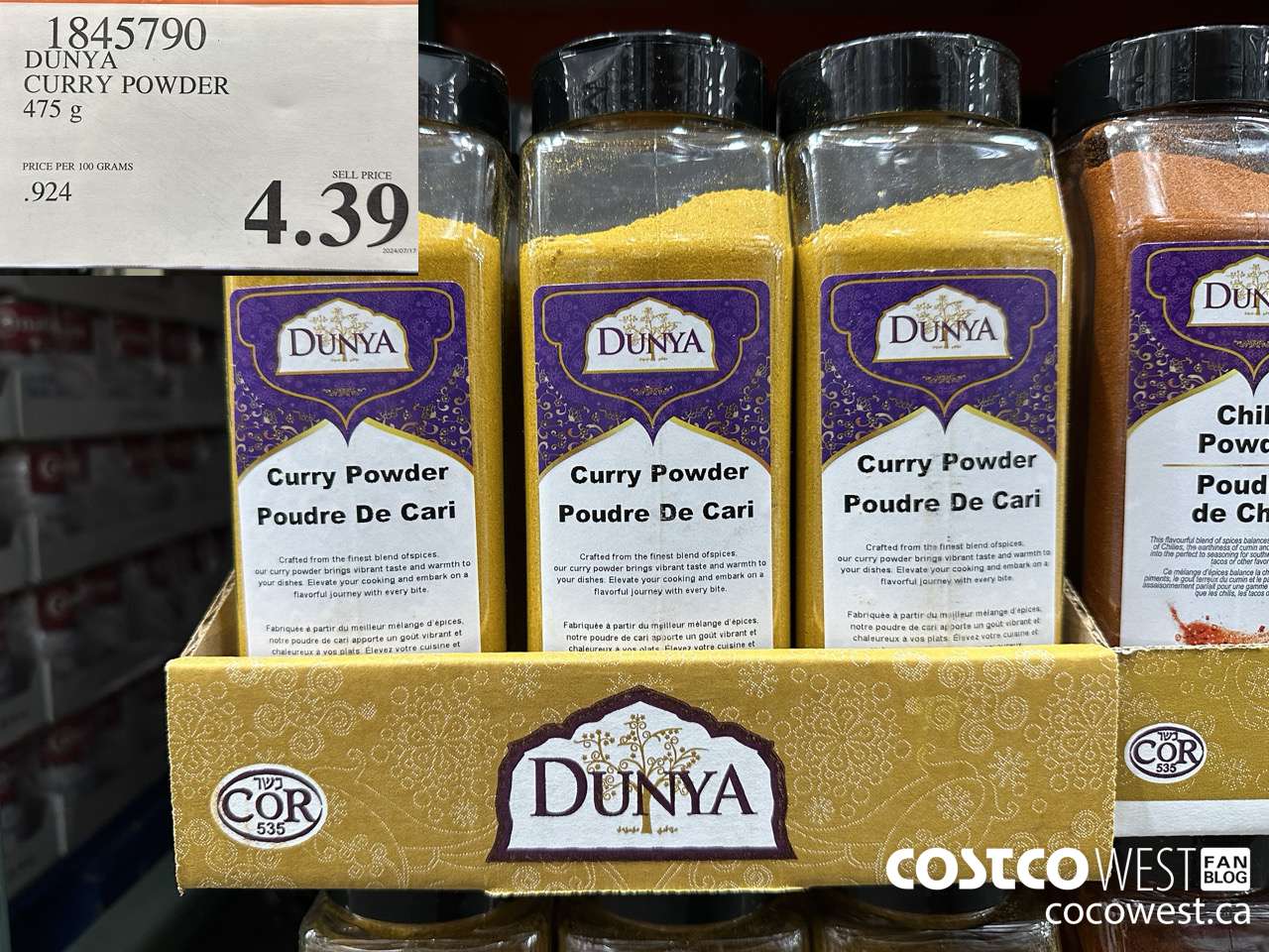 1845790 DUNYA CURRY POWDER 475G $4.39