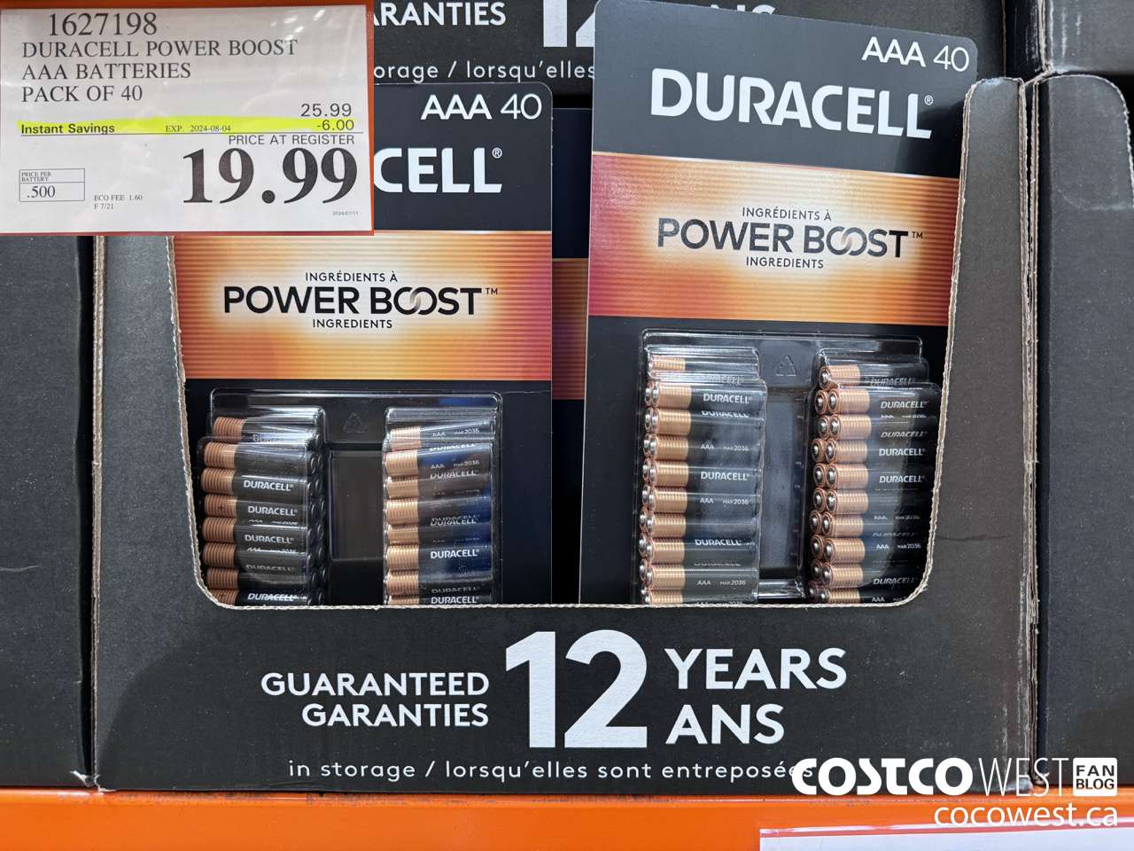 1627198 DURACELL POWER BOOST AAA BATTERIES PACK OF 40 ($6.00 INSTANT SAVINGS EXPIRES ON 2024-08-04) $19.99