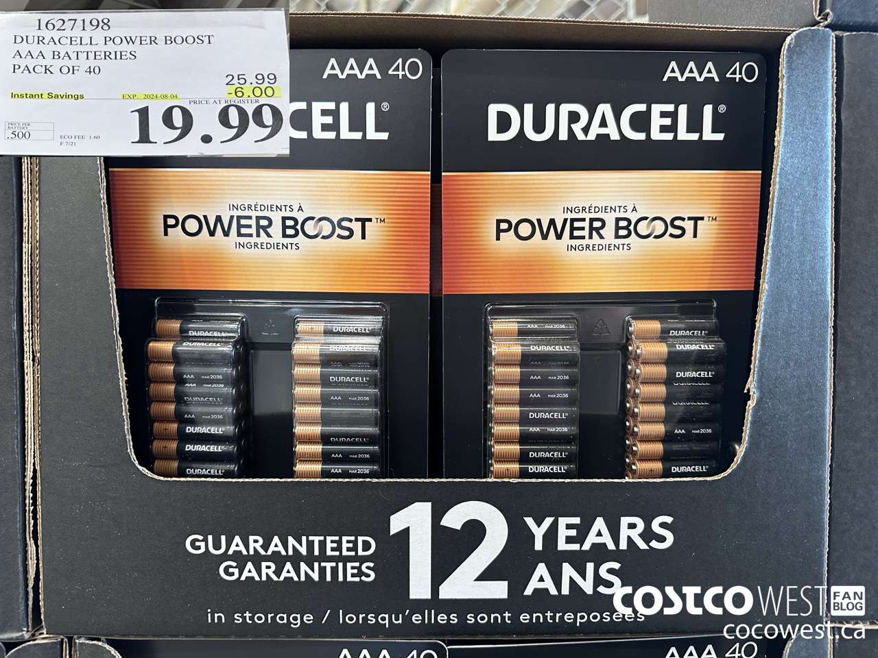 1627198 DURACELL POWER BOOST AAA BATTERIES PACK OF 40 ($6.00 INSTANT SAVINGS EXPIRES ON 2024-08-04) $19.99