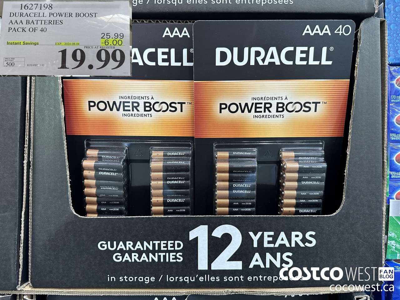 1627198 DURACELL POWER BOOST AAA BATTERIES PACK OF 40 ($6.00 INSTANT SAVINGS EXPIRES ON 2024-08-04) $19.99
